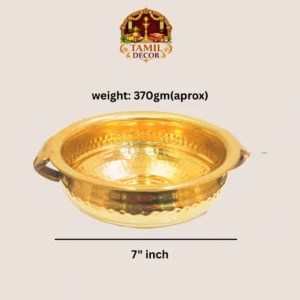 7 inch brass urli bowl size comparison and 370 gram weight