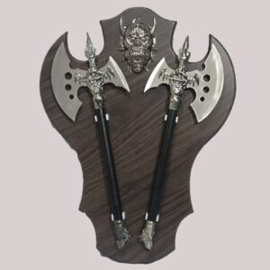 Antique Warrior Axes on Wooden Plaque